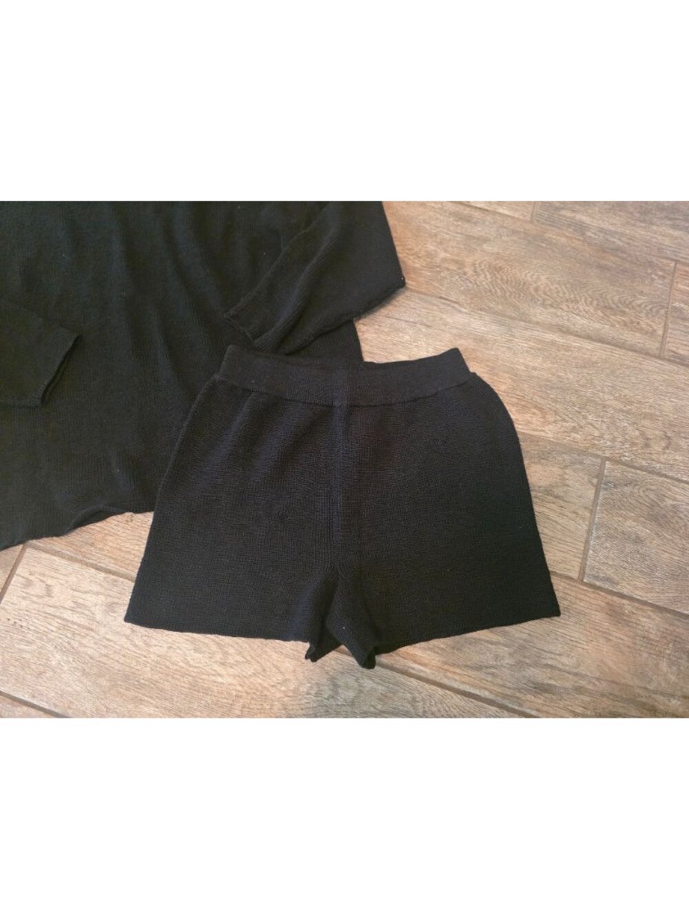 Zenana Black 2 Piece Oversized Sweater Shorts Knit Lounge Set S - EUC - Picture 2 of 12